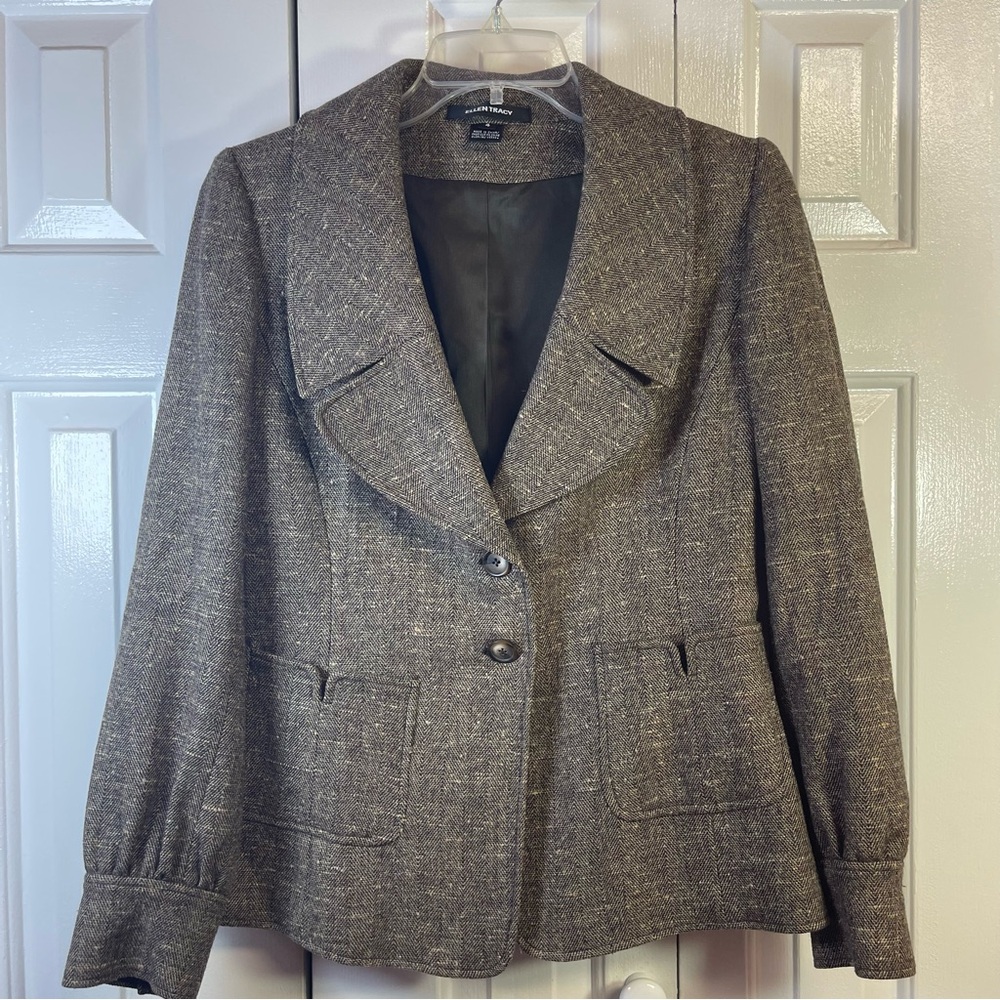 Ellen Tracy Tweed Look Button Front Front‎ Blazer wool blend P11